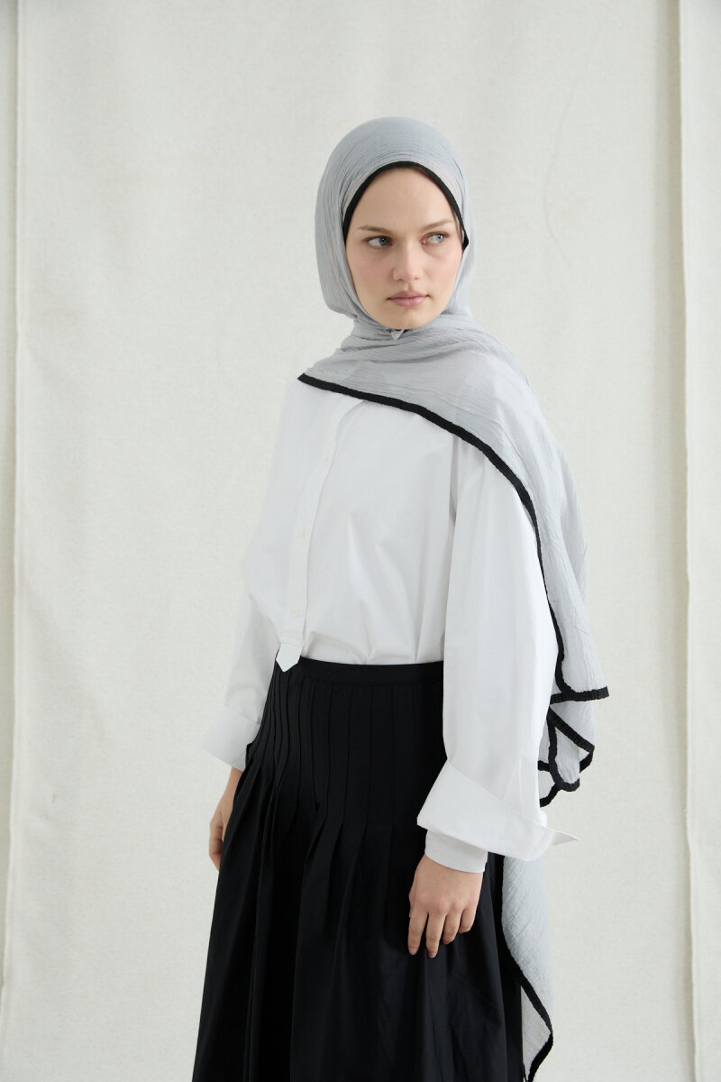Biyeli Müslin Şal - Gri - 2