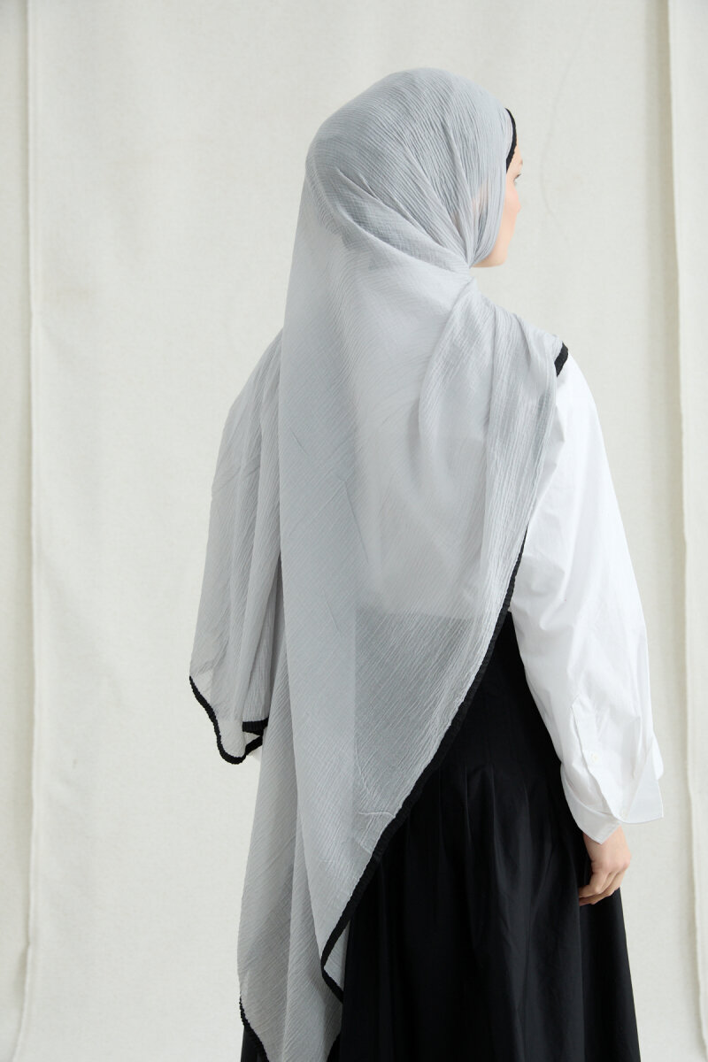 Biyeli Müslin Şal - Gri - 4