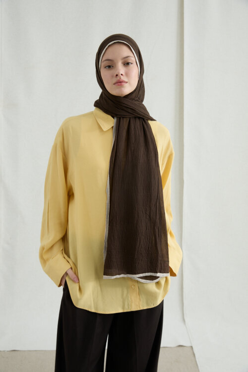 Biyeli Müslin Şal - Kahve - Camellia Scarfs