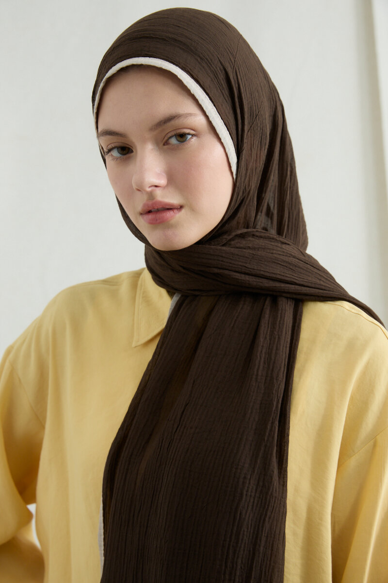 Biyeli Müslin Şal - Kahve - 3