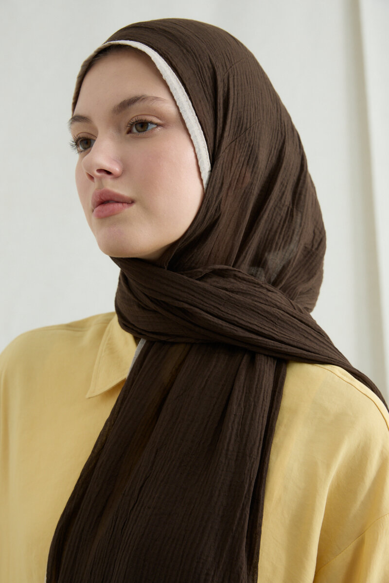Biyeli Müslin Şal - Kahve - 4