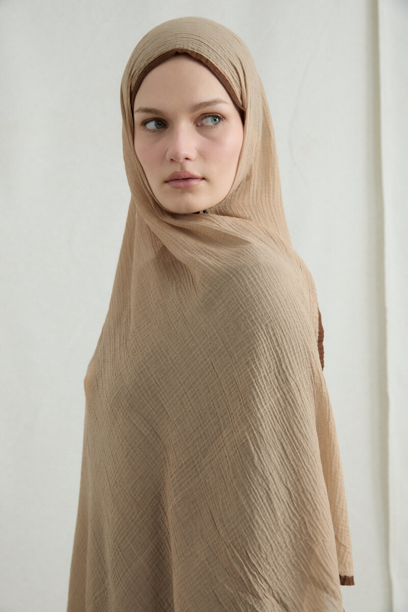 Biyeli Müslin Şal - Karamel - 3