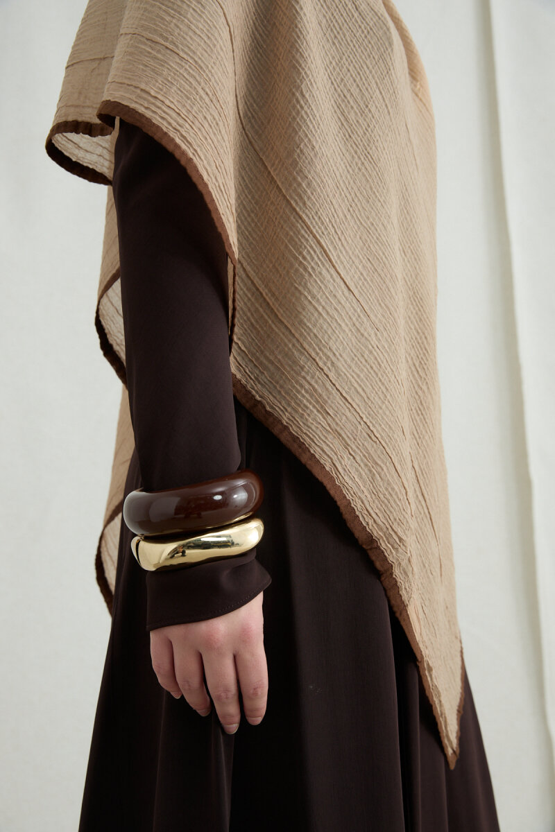 Biyeli Müslin Şal - Karamel - 4