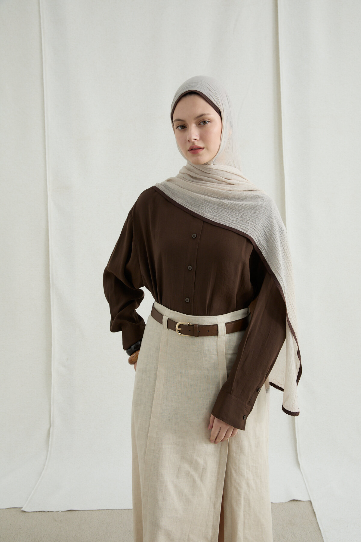 Biyeli Müslin Şal - Krem - Camellia Scarfs