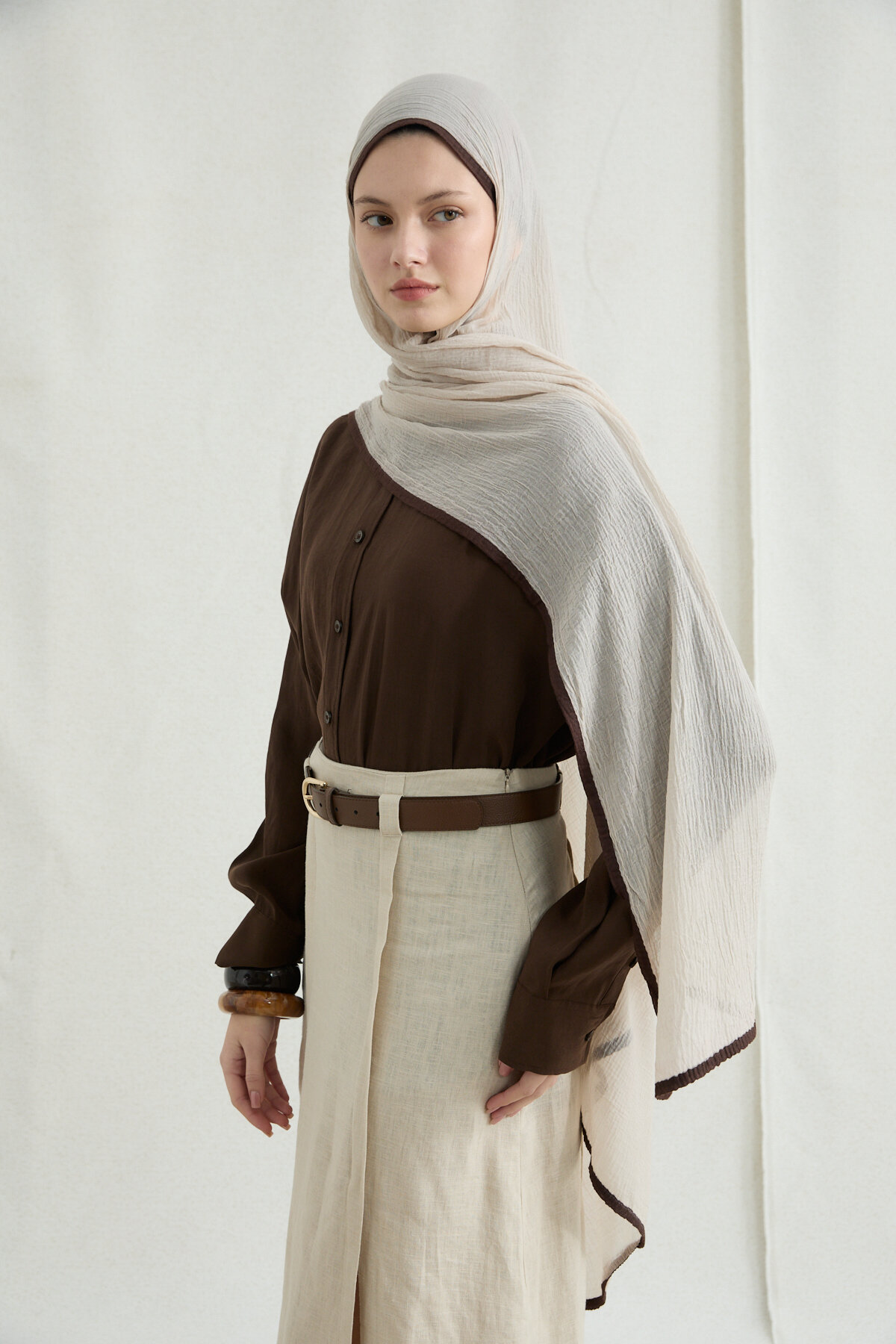 Biyeli Müslin Şal - Krem - Camellia Scarfs (1)