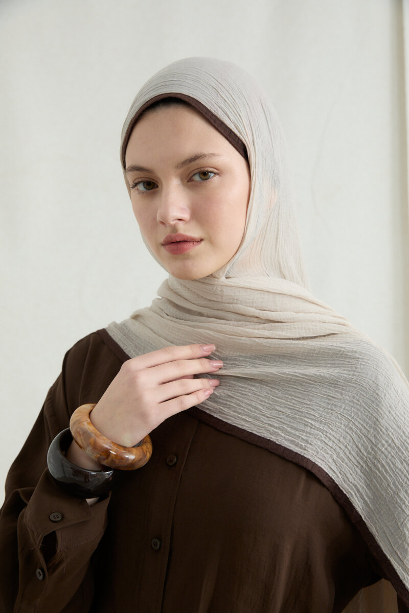 Biyeli Müslin Şal - Krem - 3