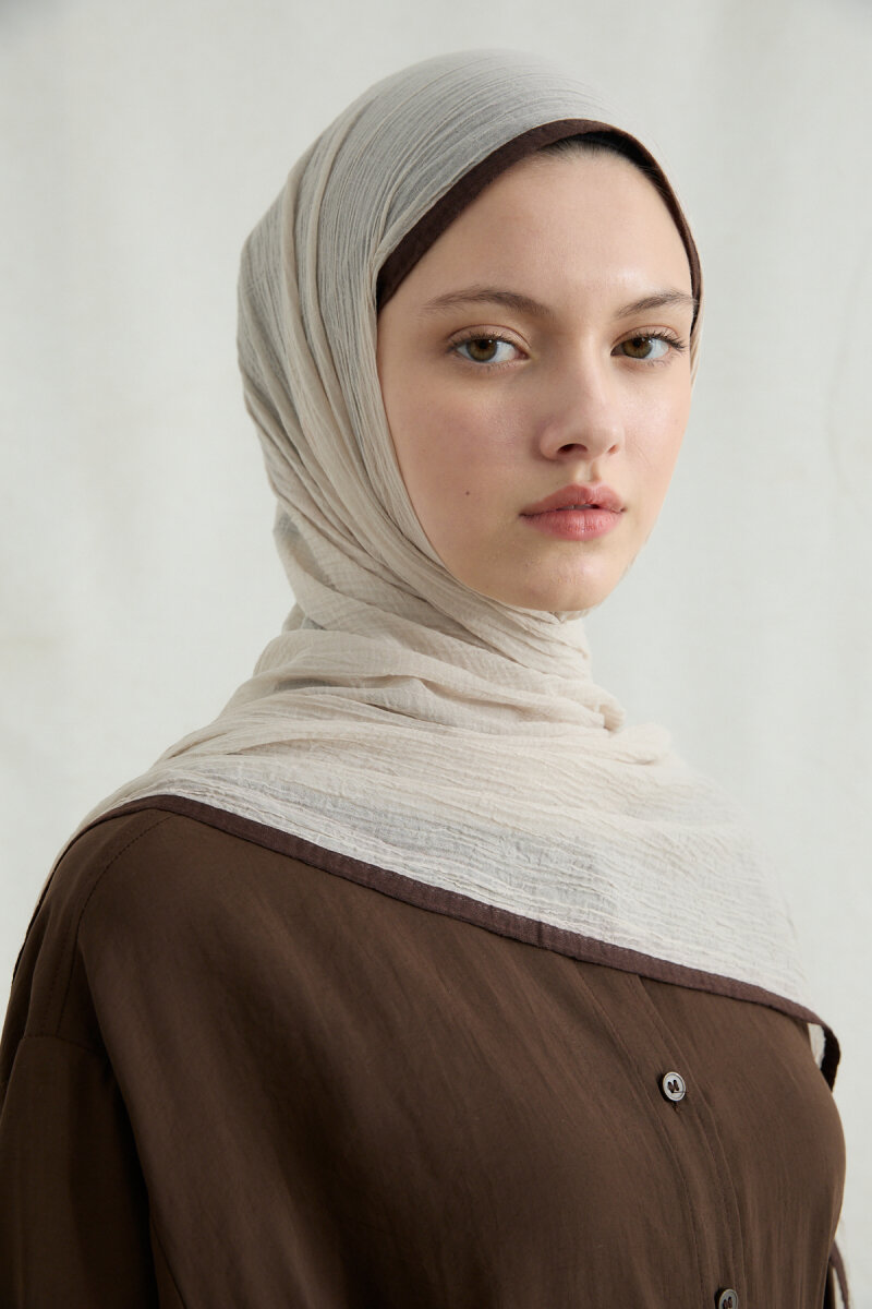 Biyeli Müslin Şal - Krem - 4