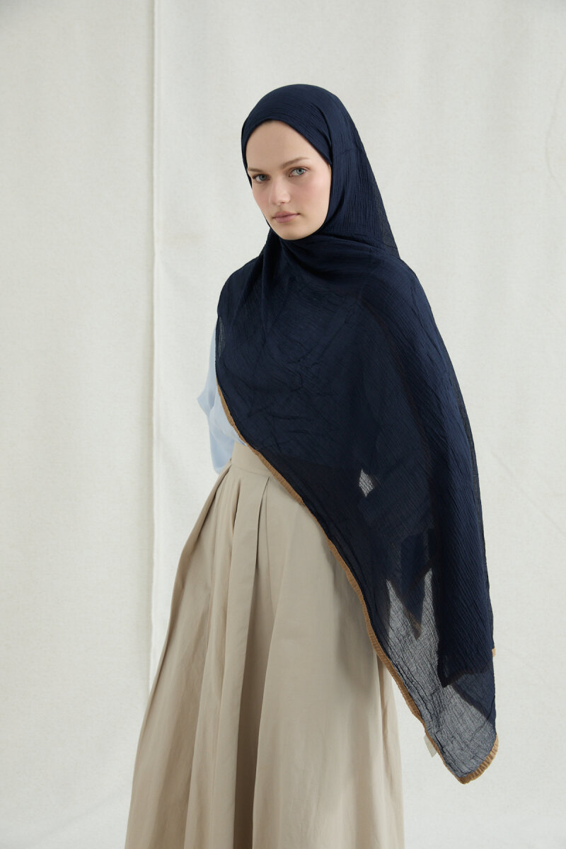 Biyeli Müslin Şal - Lacivert - 1