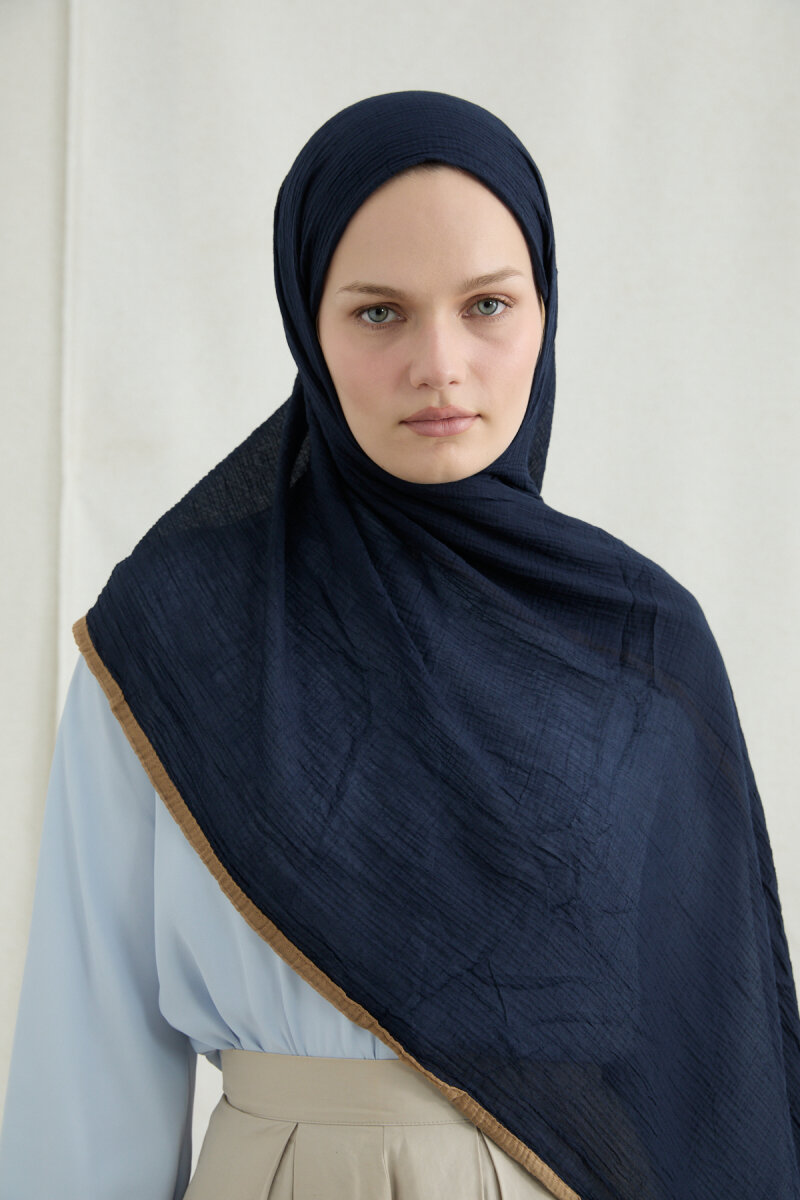Biyeli Müslin Şal - Lacivert - 4