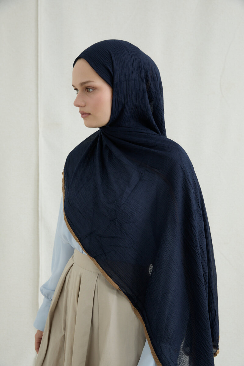 Biyeli Müslin Şal - Lacivert - 3