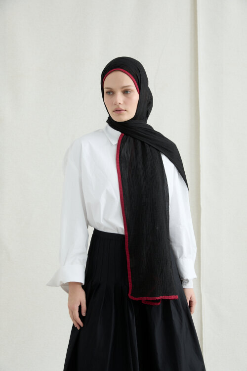 Biyeli Müslin Şal - Siyah - Camellia Scarfs (1)