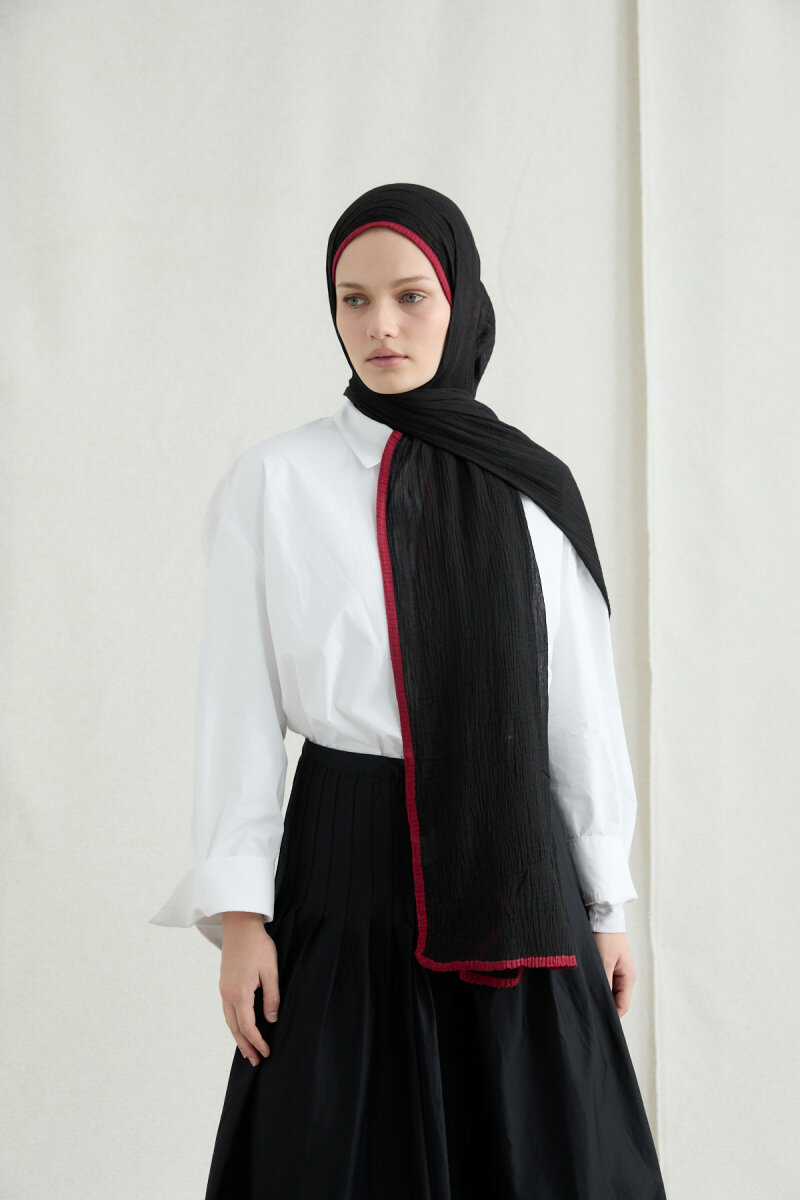 Biyeli Müslin Şal - Siyah - 2