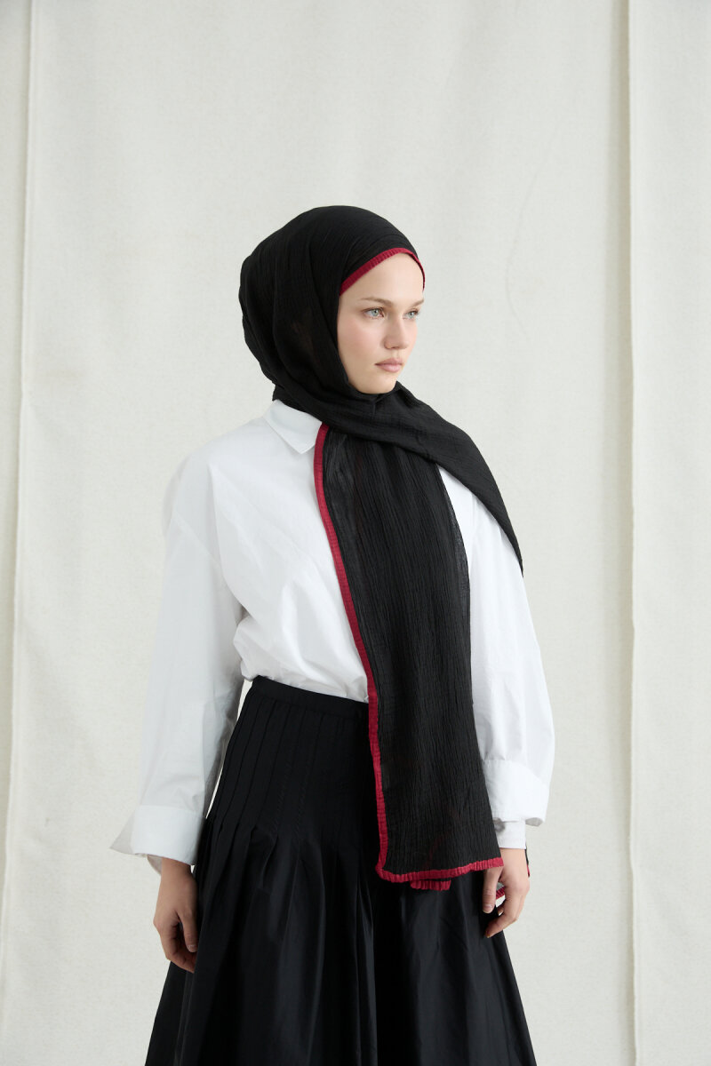 Biyeli Müslin Şal - Siyah - 3