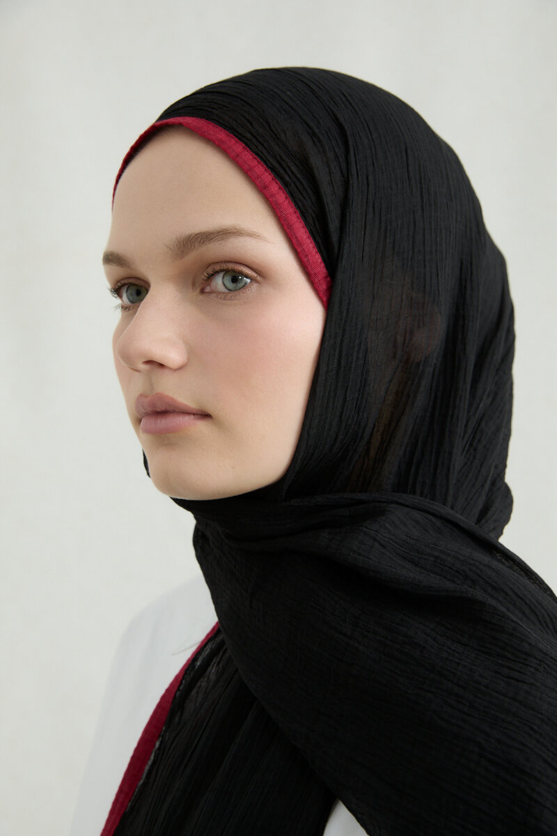 Biyeli Müslin Şal - Siyah - 4