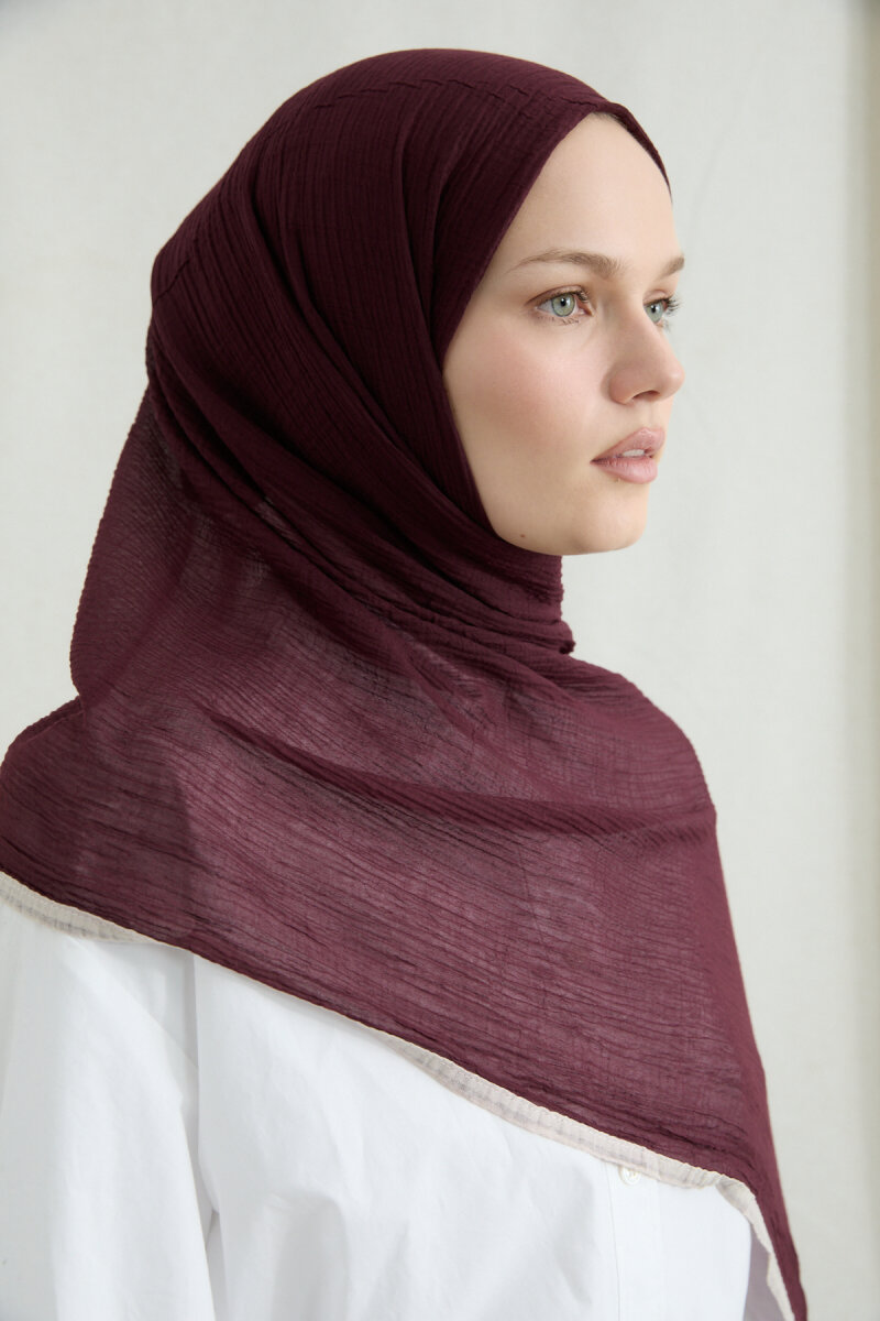 Biyeli Müslin Şal - Vişne - 4