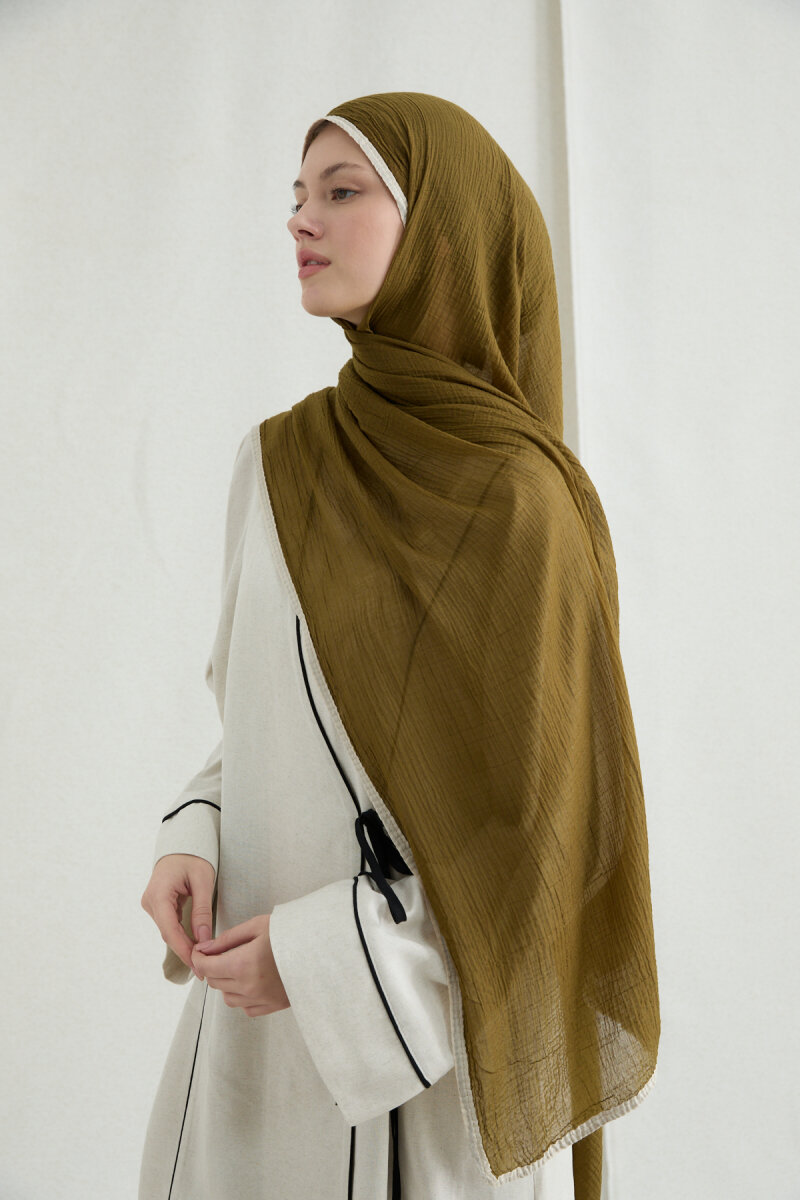 Biyeli Müslin Şal - Yağ Yeşili - 3