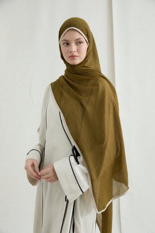 Biyeli Müslin Şal - Yağ Yeşili - Camellia Scarfs (1)