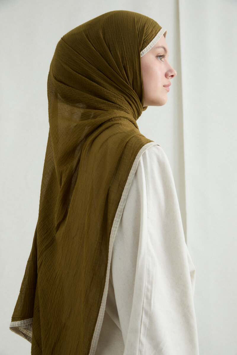 Biyeli Müslin Şal - Yağ Yeşili - 4