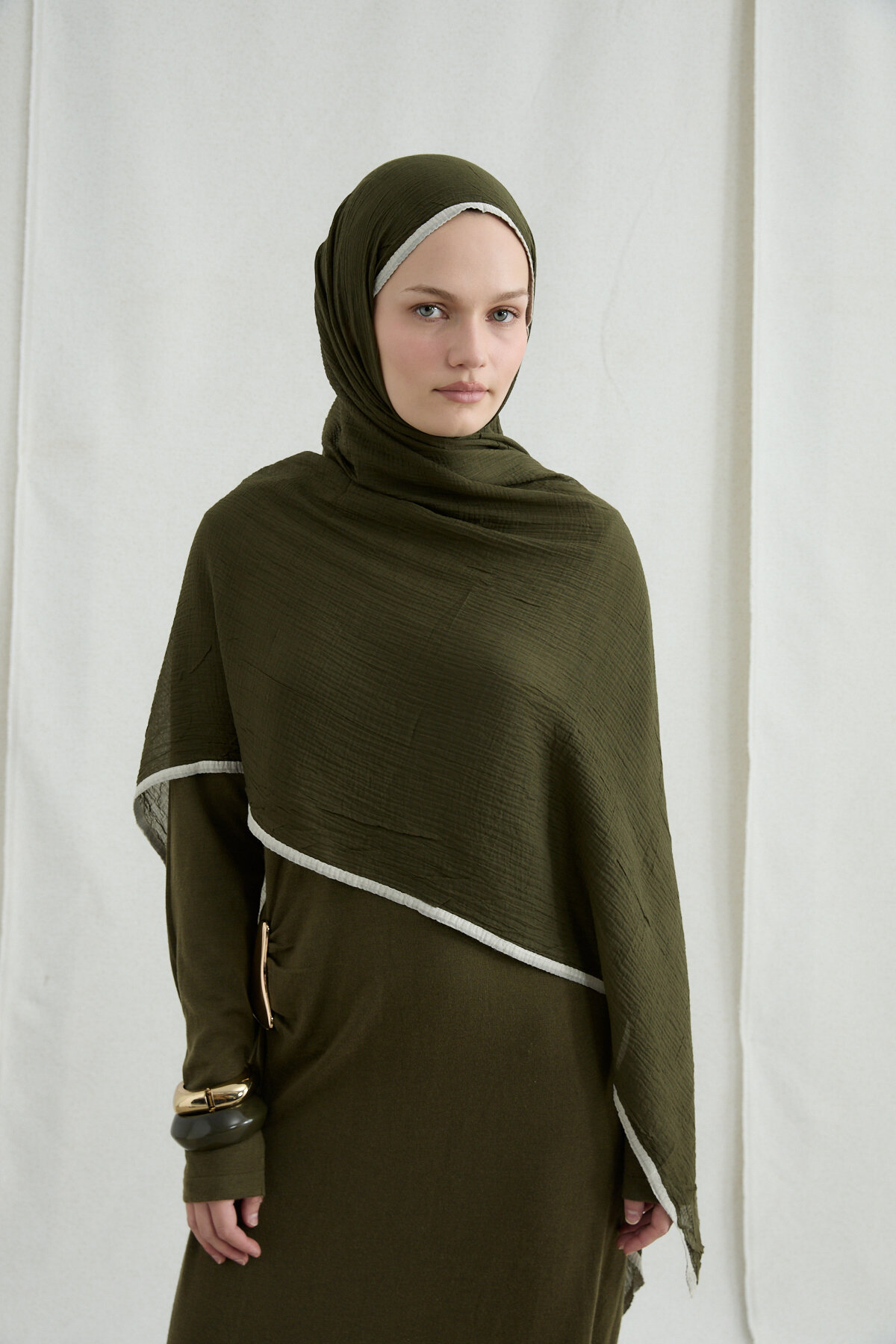 Biyeli Müslin Şal - Yeşil - Camellia Scarfs (1)