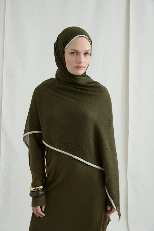 Biyeli Müslin Şal - Yeşil - Camellia Scarfs (1)