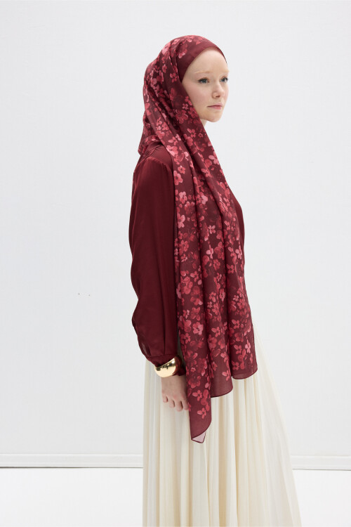 Blom Desen Soft Şal - Bordo - Camellia Scarfs (1)
