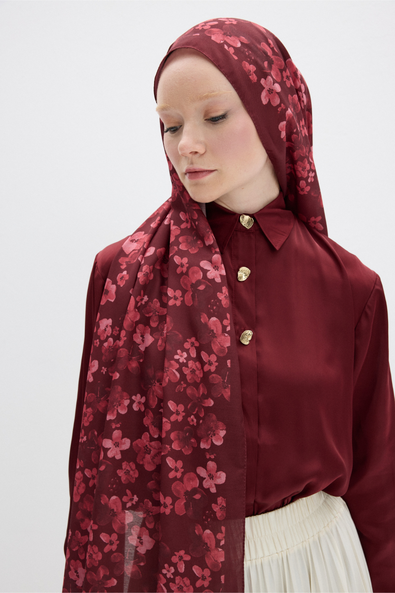 Blom Desen Soft Şal - Bordo - 3