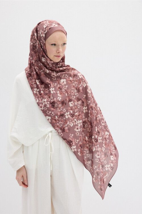 Blom Desen Soft Şal - Gül Kurusu - Camellia Scarfs (1)
