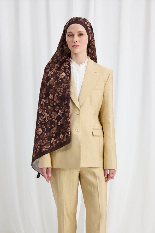 Blom Desen Soft Şal - Kahve - Camellia Scarfs (1)