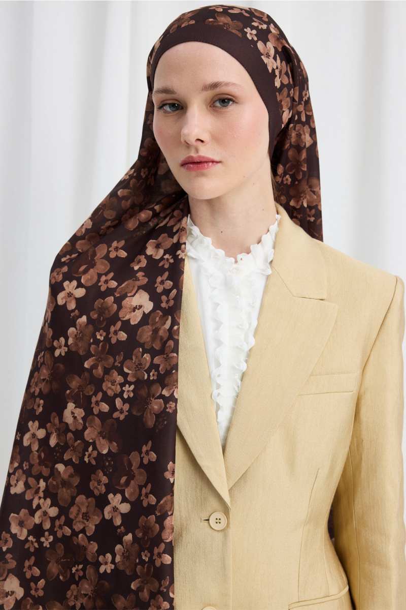 Blom Desen Soft Şal - Kahve - 3