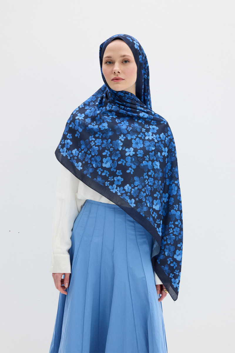 Blom Desen Soft Şal - Lacivert - 1