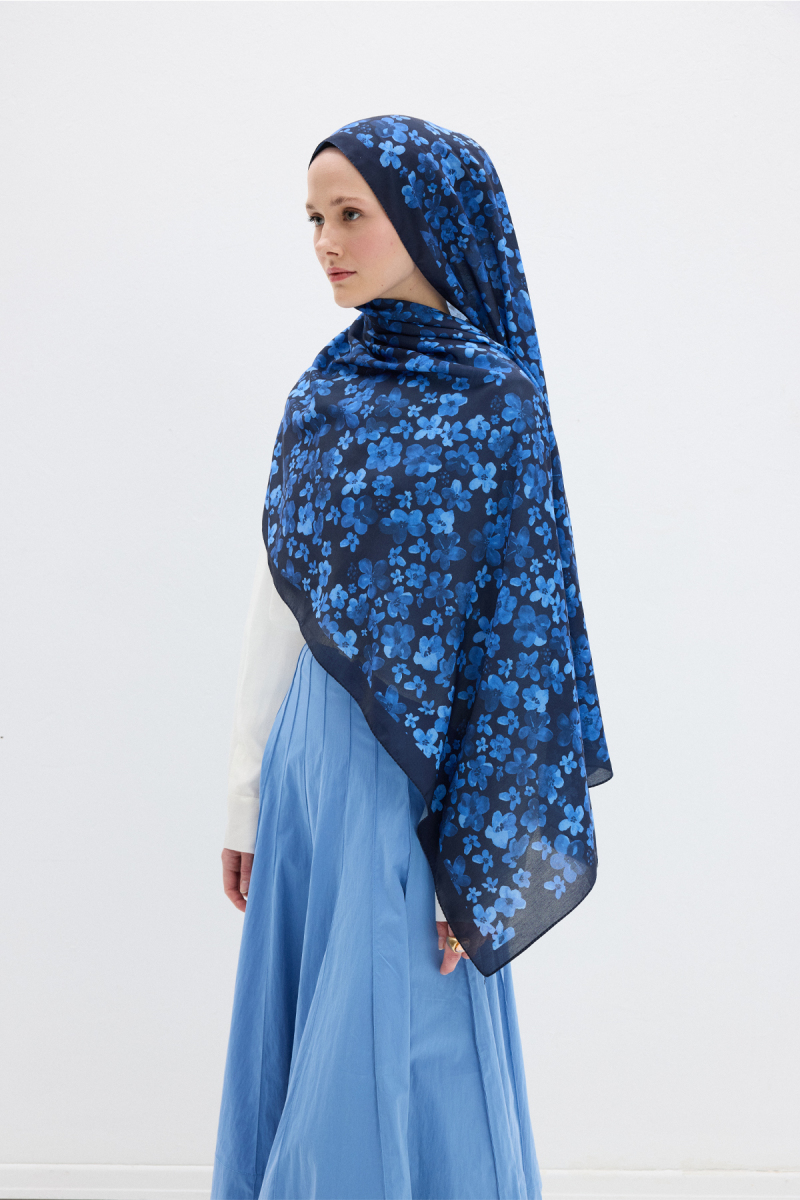 Blom Desen Soft Şal - Lacivert - 2