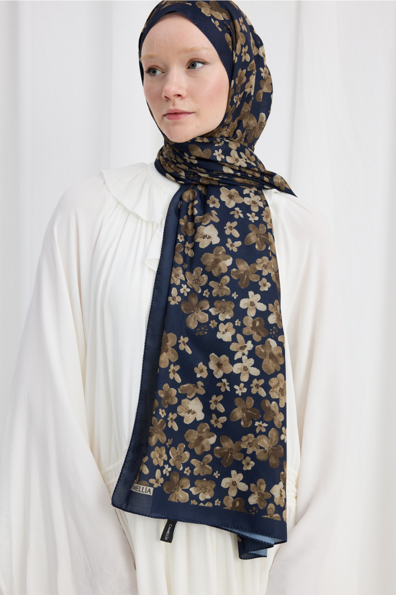 Blom Desen Soft Şal - Lacivert-Haki - 4