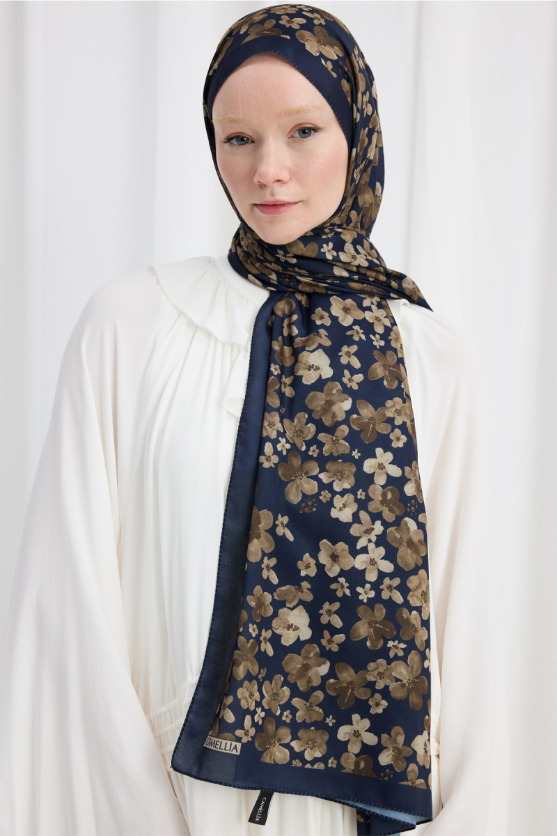Blom Desen Soft Şal - Lacivert-Haki - 3