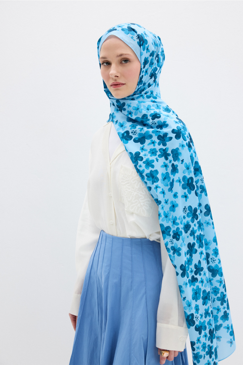 Blom Desen Soft Şal - Mavi - 2