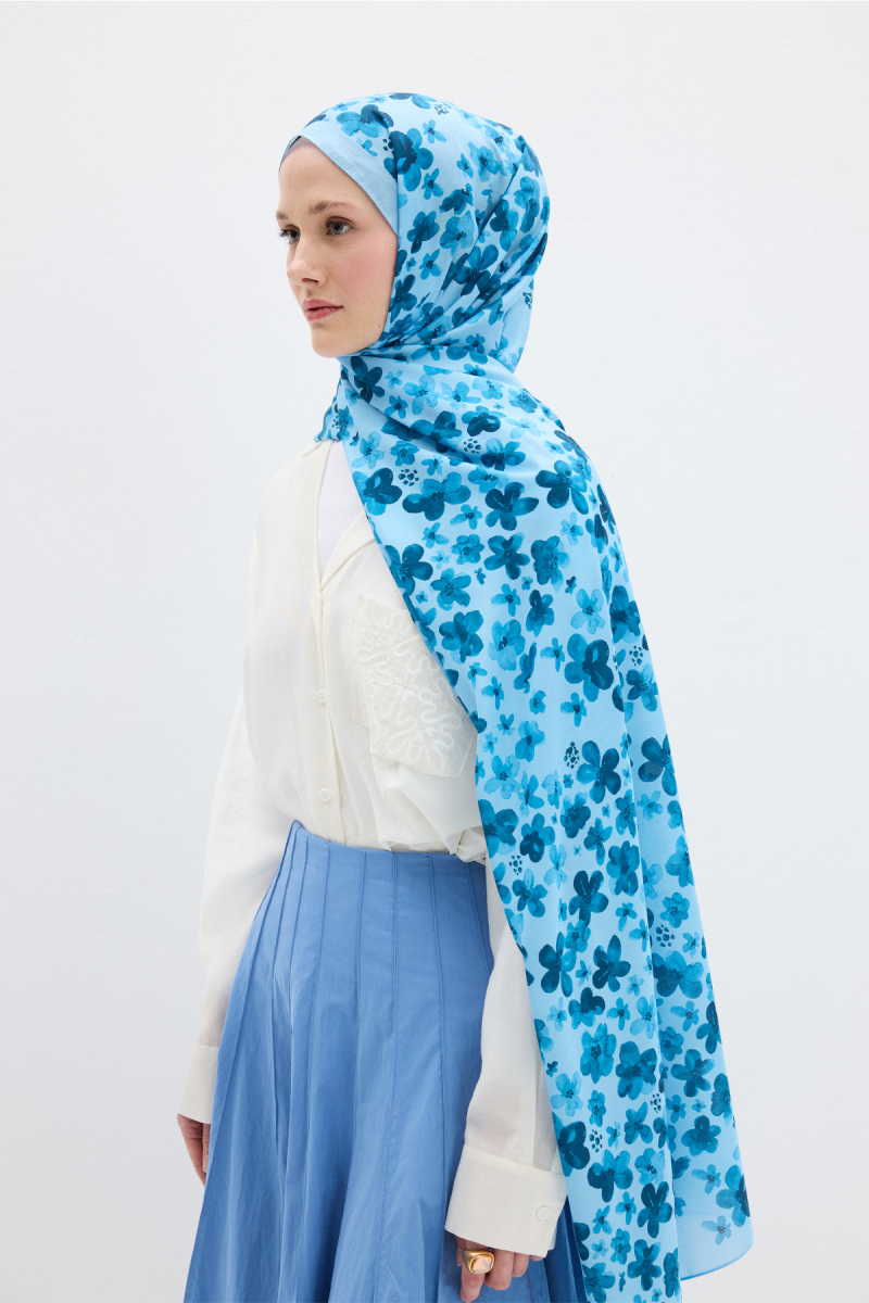 Blom Desen Soft Şal - Mavi - 3
