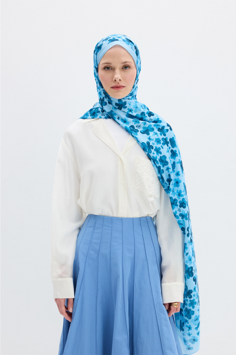 Blom Desen Soft Şal - Mavi - 1