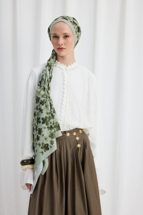Blom Desen Soft Şal - Mint - Camellia Scarfs (1)