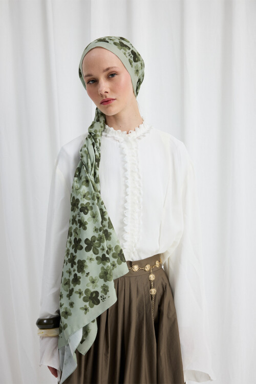 Blom Desen Soft Şal - Mint - Camellia Scarfs