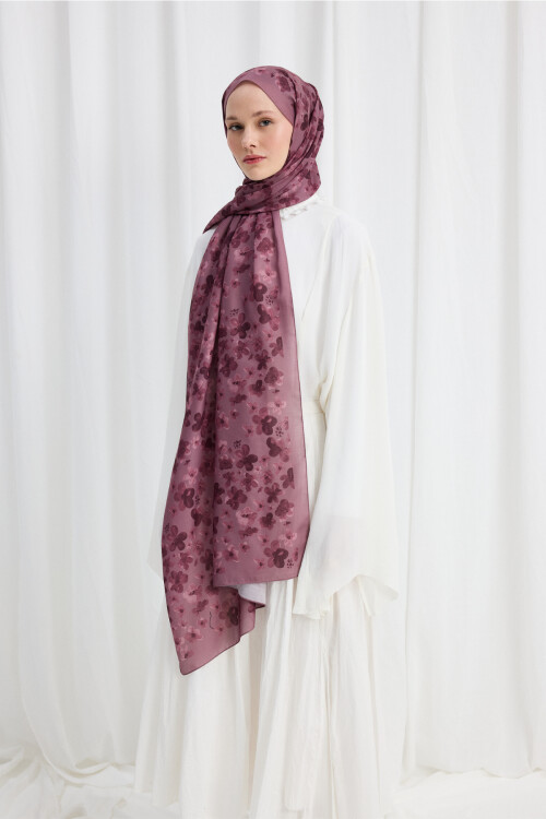 Blom Desen Soft Şal - Mor - Camellia Scarfs (1)