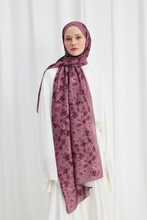 Blom Desen Soft Şal - Mor - Camellia Scarfs