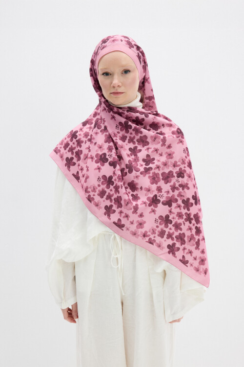 Blom Desen Soft Şal - Pembe - Camellia Scarfs