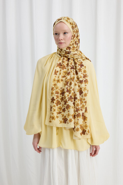 Blom Desen Soft Şal - Tereyağ Sarısı - Camellia Scarfs