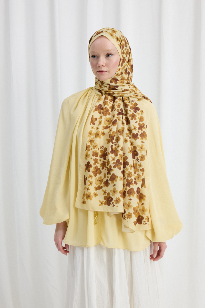 Blom Desen Soft Şal - Tereyağ Sarısı - 1