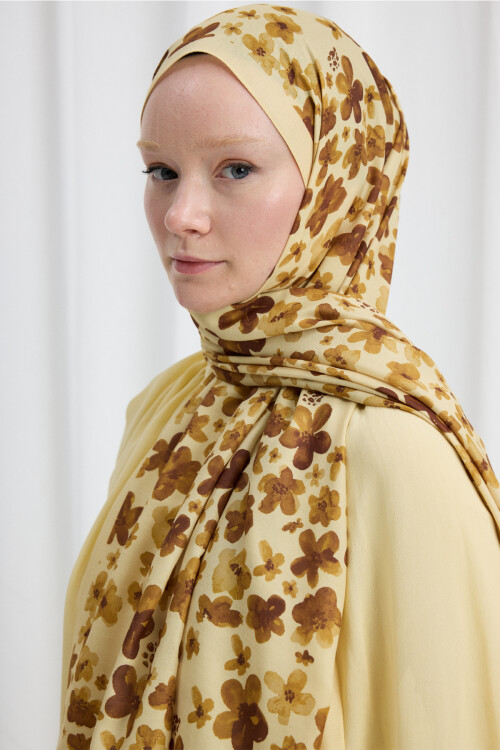 Blom Desen Soft Şal - Tereyağ Sarısı - Camellia Scarfs (1)