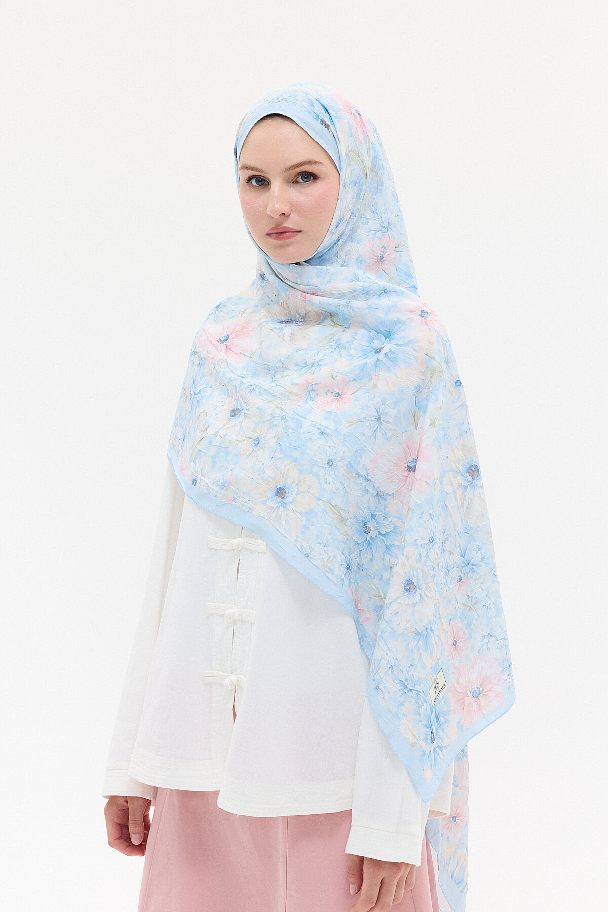 Bom Kraş Şal - Mavi - Camellia Scarfs