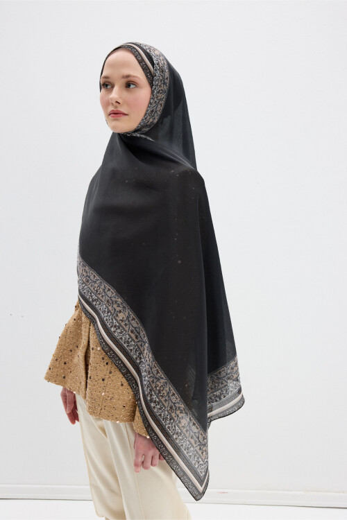 Border Shine - Siyah Bej - Camellia Scarfs (1)