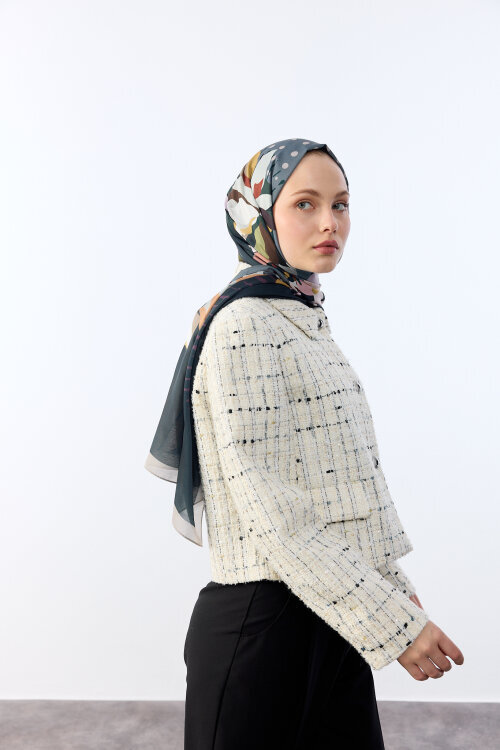 Camellia Desen Soft Şal - Gri Bej - Camellia Scarfs (1)