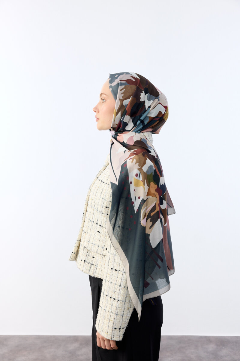 Camellia Desen Soft Şal - Gri Bej - 3