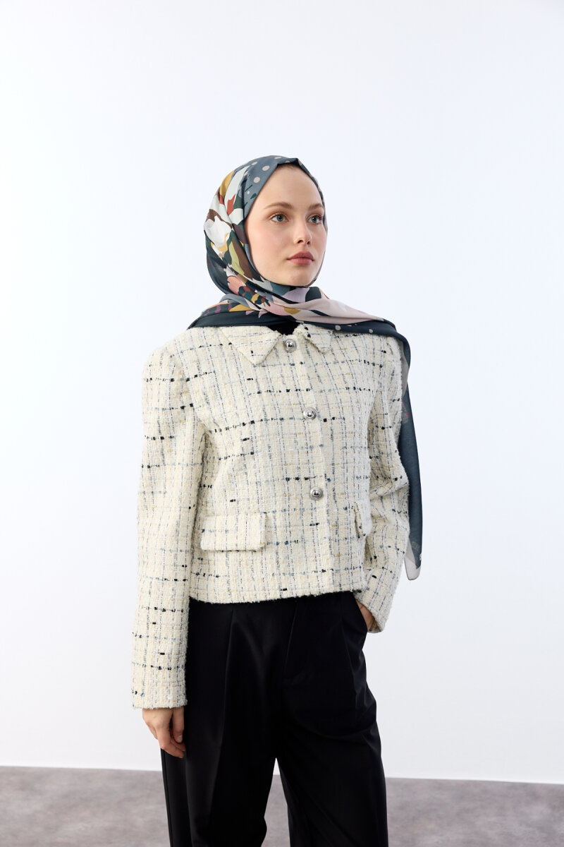 Camellia Desen Soft Şal - Gri Bej - 1