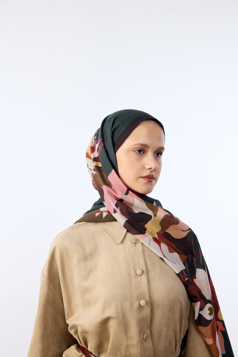 Camellia Desen Soft Şal - Kahve - 3